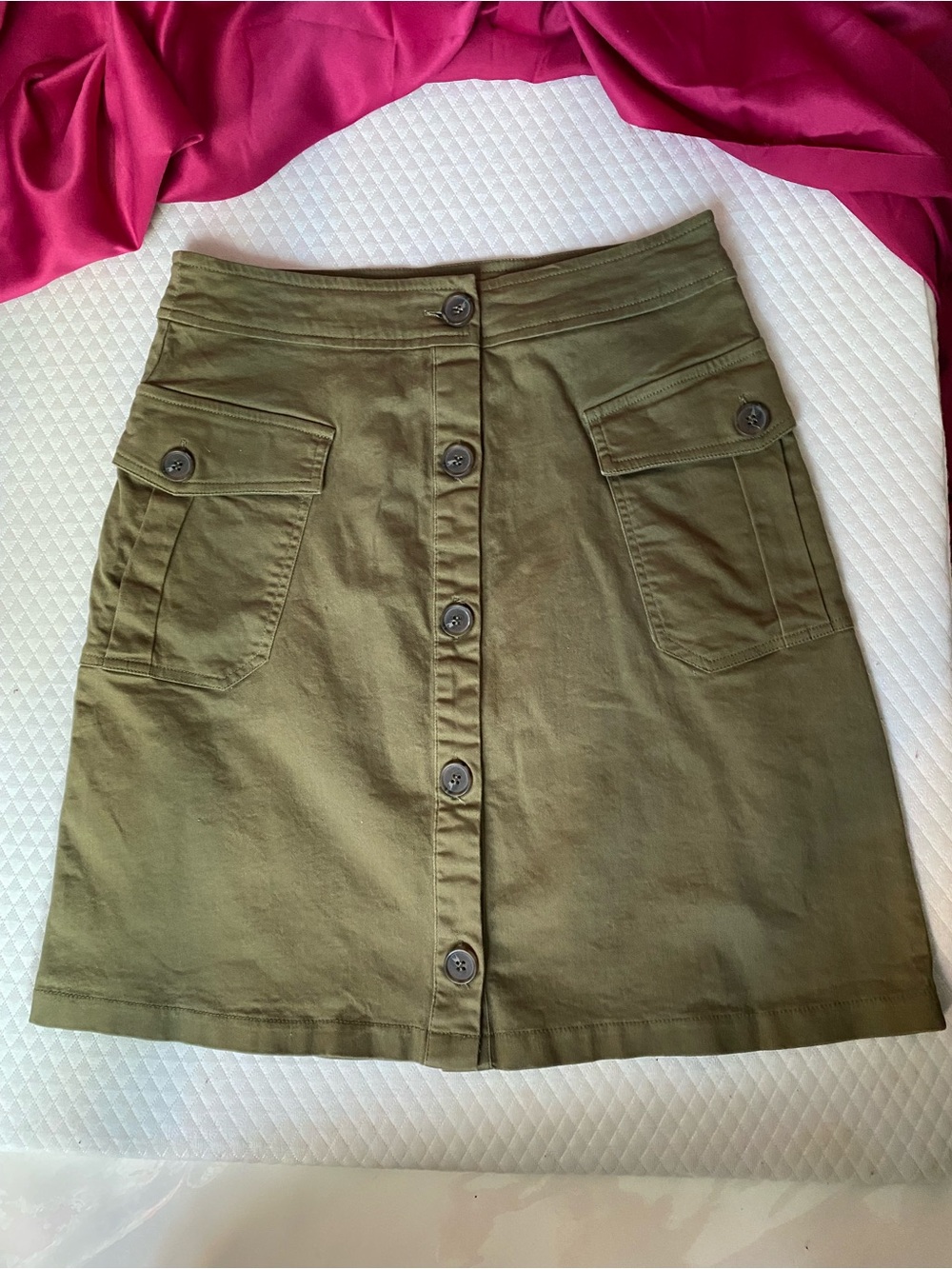 Potter's Pot Olive Green Button-Front Mini Skirt